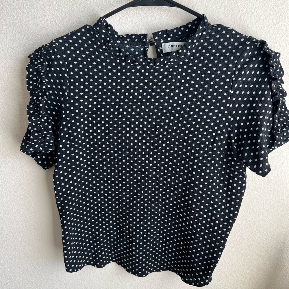 Monteau Black and White Polka Dot Blouse